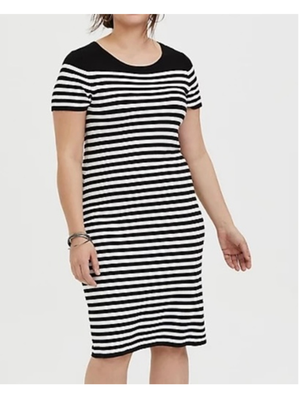 Torrid Black & White Striped Crewneck Knit Sweater Short Sleeve Dress SZ 2X EUC